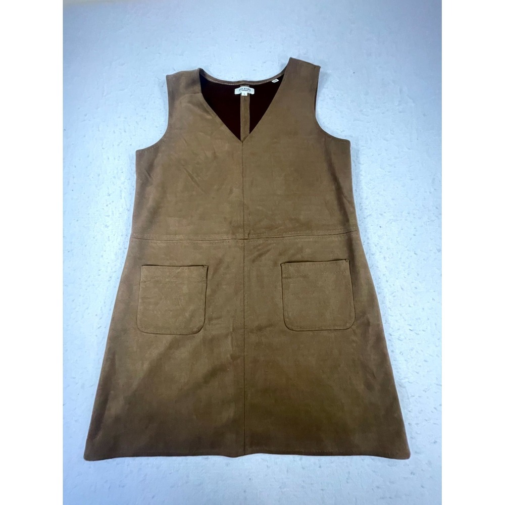 Max‎ Studio London Faux Suede Mini Dress Womens Large Brown Sleeveless Pockets